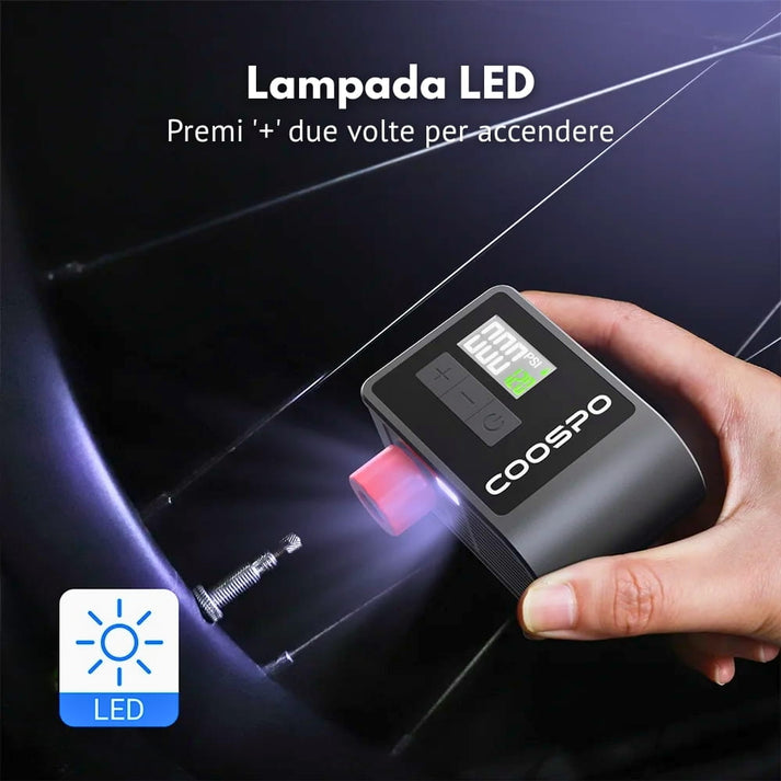 mini pompa elettrica bici coospo ap b1 120psi led prodotto